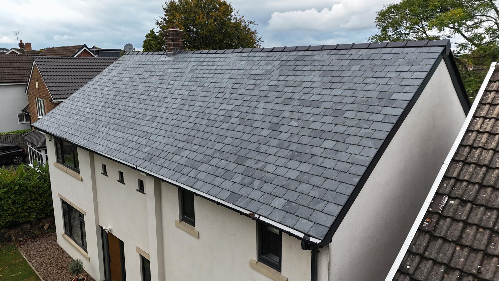 Completed synthetic slate roof on new build