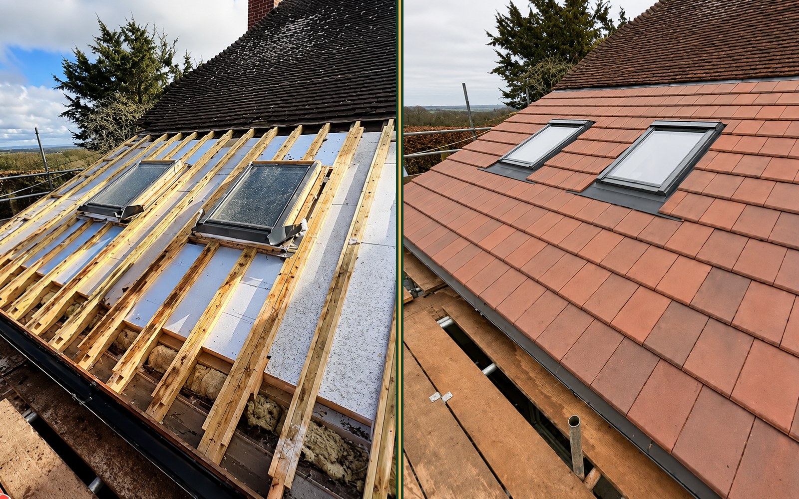 Close-up of slate roof repair work